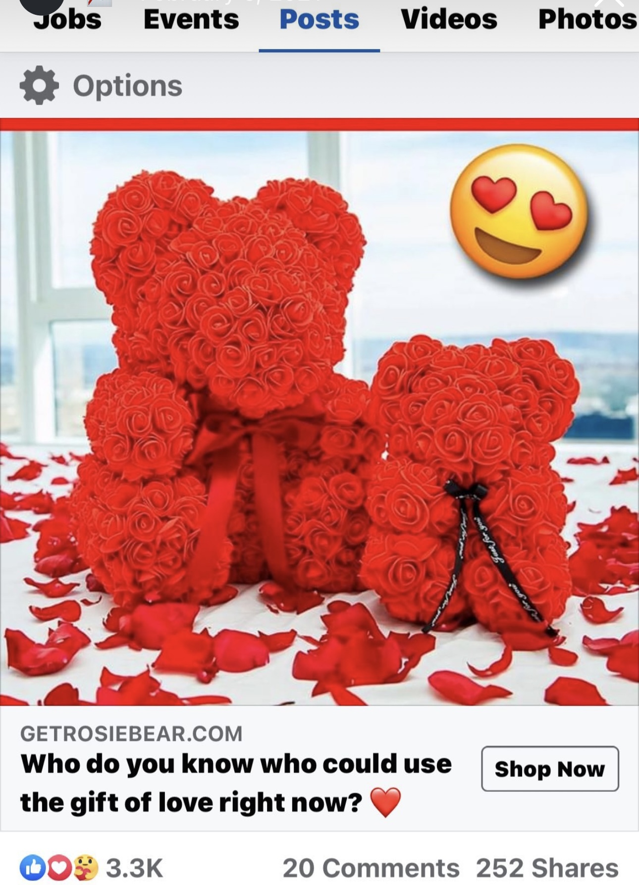 Screenshot of a Valentine's Day dropshipping ad campaign that went viral